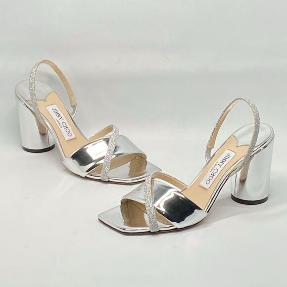 Jimmy Choo Plum Metallic Leather & Glitter Slingback Sandals size 37 - Picture 2 of 11